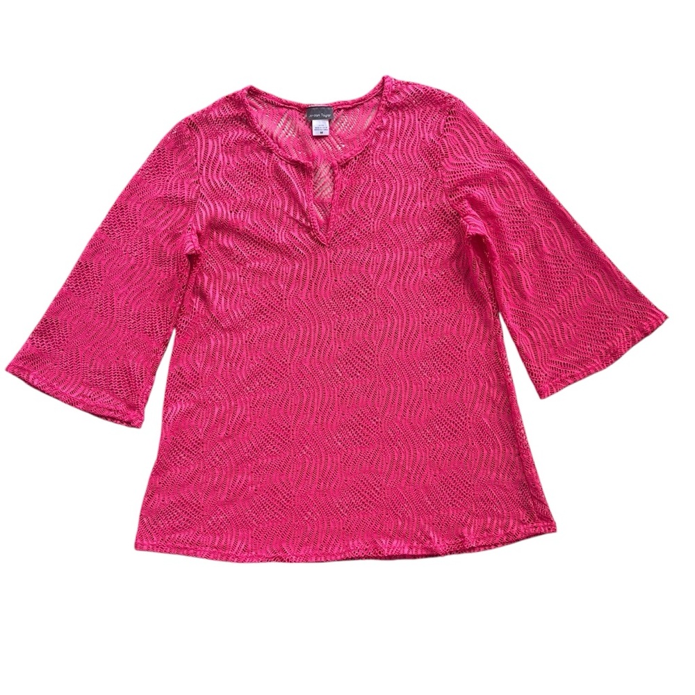 Jordan Taylor Women’s Medium Pink 3/4 Bell Sleeve Flowy Sheer Tunic Swim Coverup